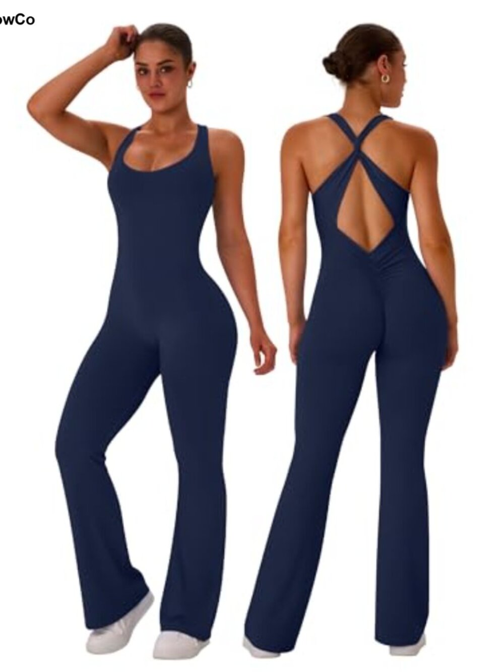 Flare Workout Jumpsuit One Piece Yoga Bodysuit Sleeveless Athletic